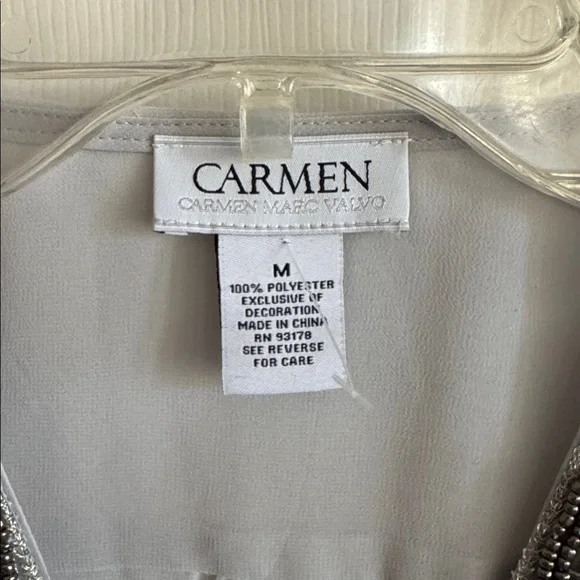 Carmen Marc Valvo Silver Beaded V-Neck Sleeveless Camisole - Picture 2 of 5